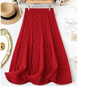S258 Red Knit A-Line Flared Skirt Size 3XL New NWOT